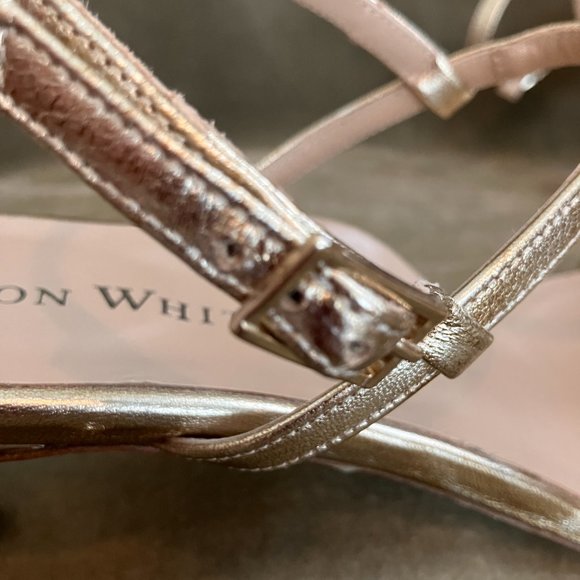 Ron White FLOTO Champagne Gold Cocktail Sandals T Strap NIB Size 38 EURO 7.5 US - Picture 2 of 12